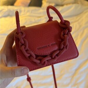 (Like New) Charles & Keith Red Mini Bag with Chain Detail
